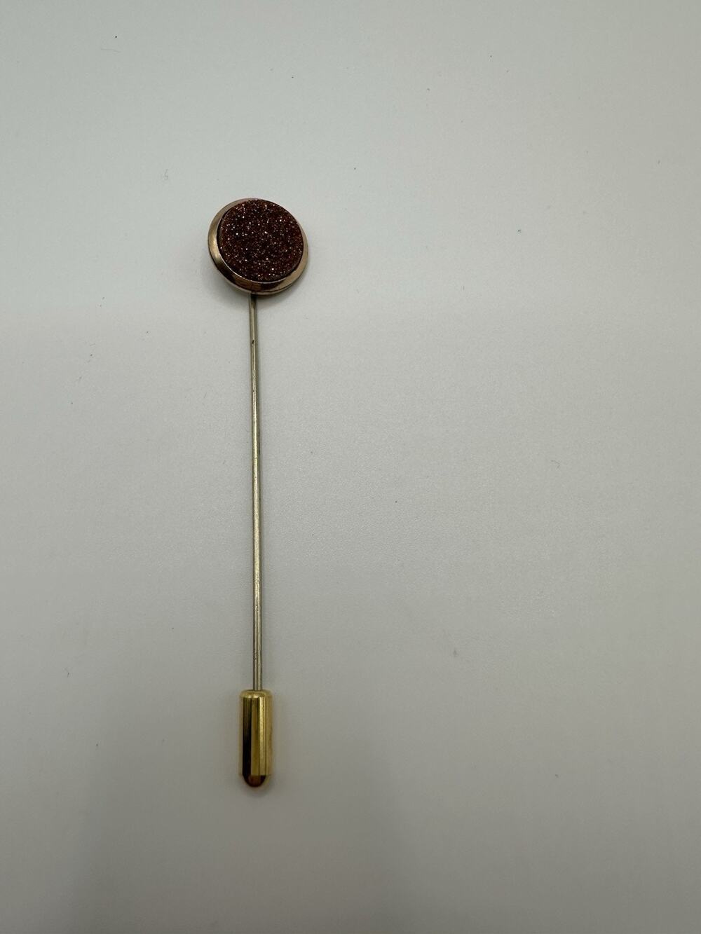 Vintage GOLDSTONE GLITTERING GLASS STICK PIN ~ GOLD TONE 3”L